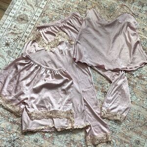 Luxurious Blush Lace Trim Pajama Set